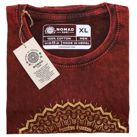 Mandala Stone Washed T-Shirt - Maroon- XLarge