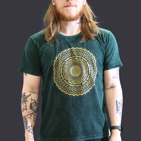Mandala Stone Washed T-Shirt - Green - Large