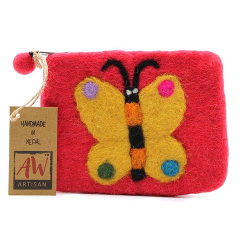 Butterfly Felt Zipper Pouch | Handmade Wool Pouch from Nepal