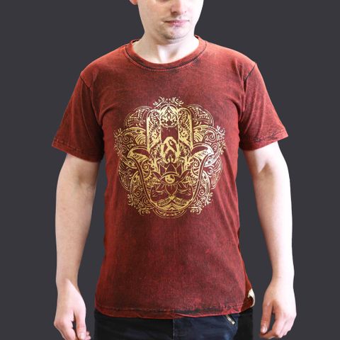 Hamsa Stone Washed T-Shirt - Maroon -  Small