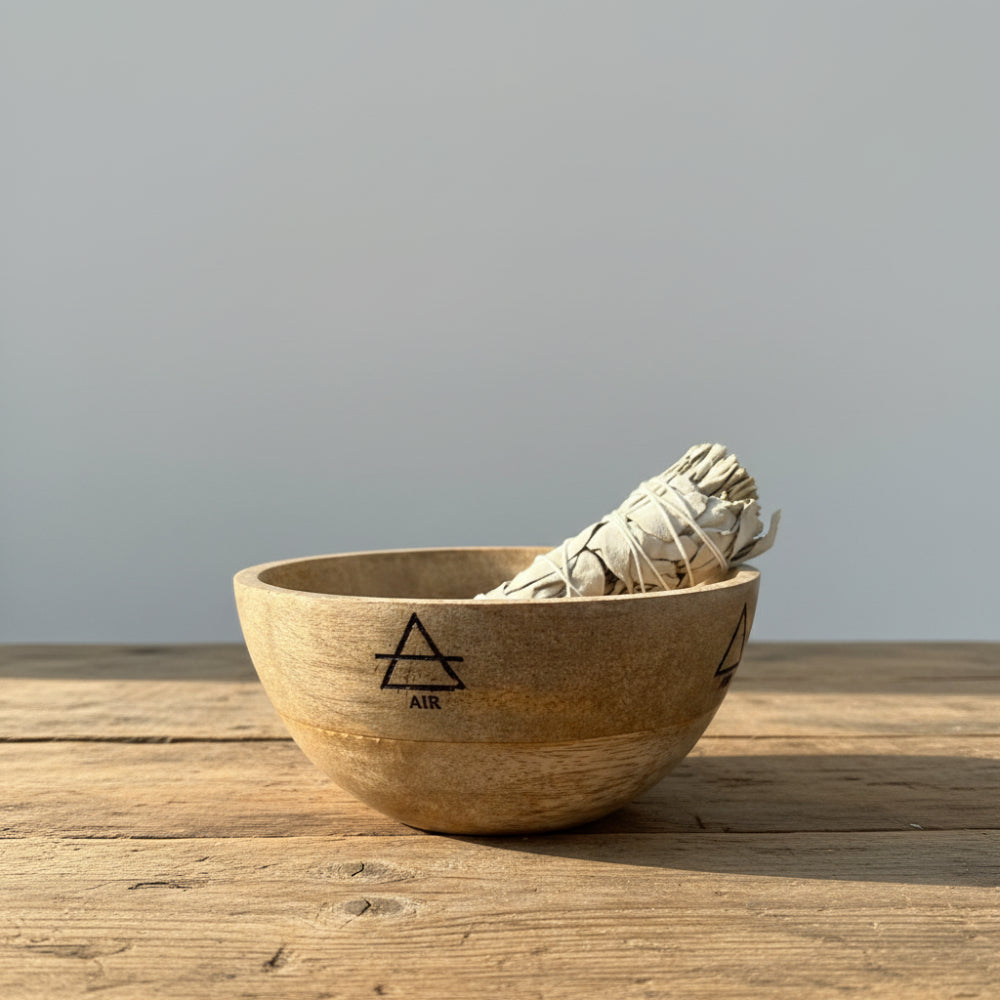 Four Elements Wooden Ritual Bowl — 13×7cm