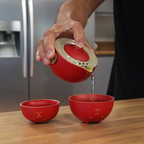 Money Cat Teapot Set Red