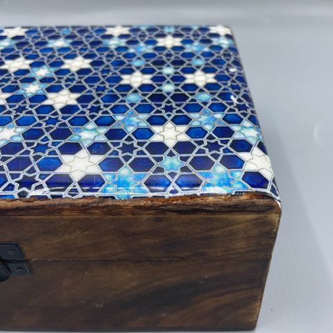 Blue Stars Large Ceramic Glazed Wood Box