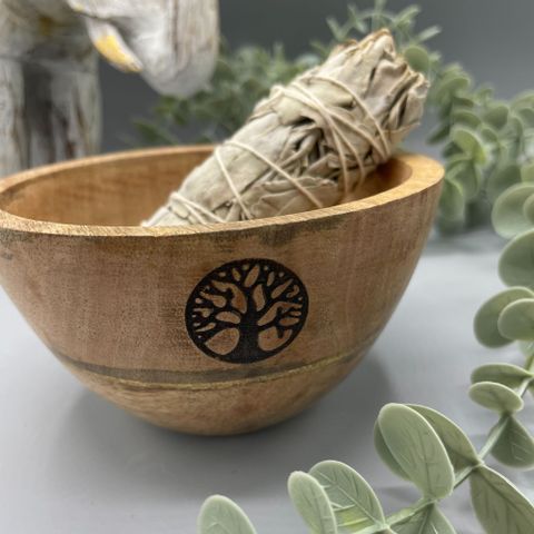 Tree of Life Wooden Ritual Bowl — 11×7cm