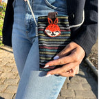 Fox Striped Phone Bag | Handmade Cotton Crossbody | Black & Multi