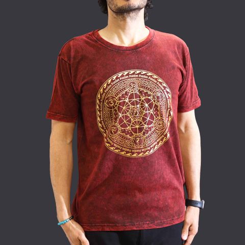 Chakra Maroon Stone Washed T-Shirt  Medium