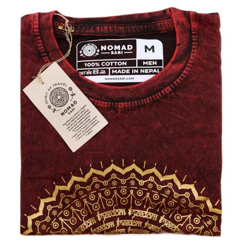 Mandala Stone Washed T-Shirt- Maroon - Medium