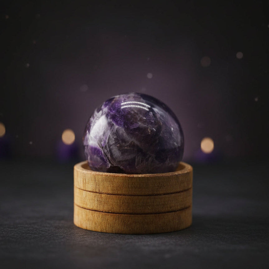 African Amethyst Gemstone Sphere with Stand 50mm
