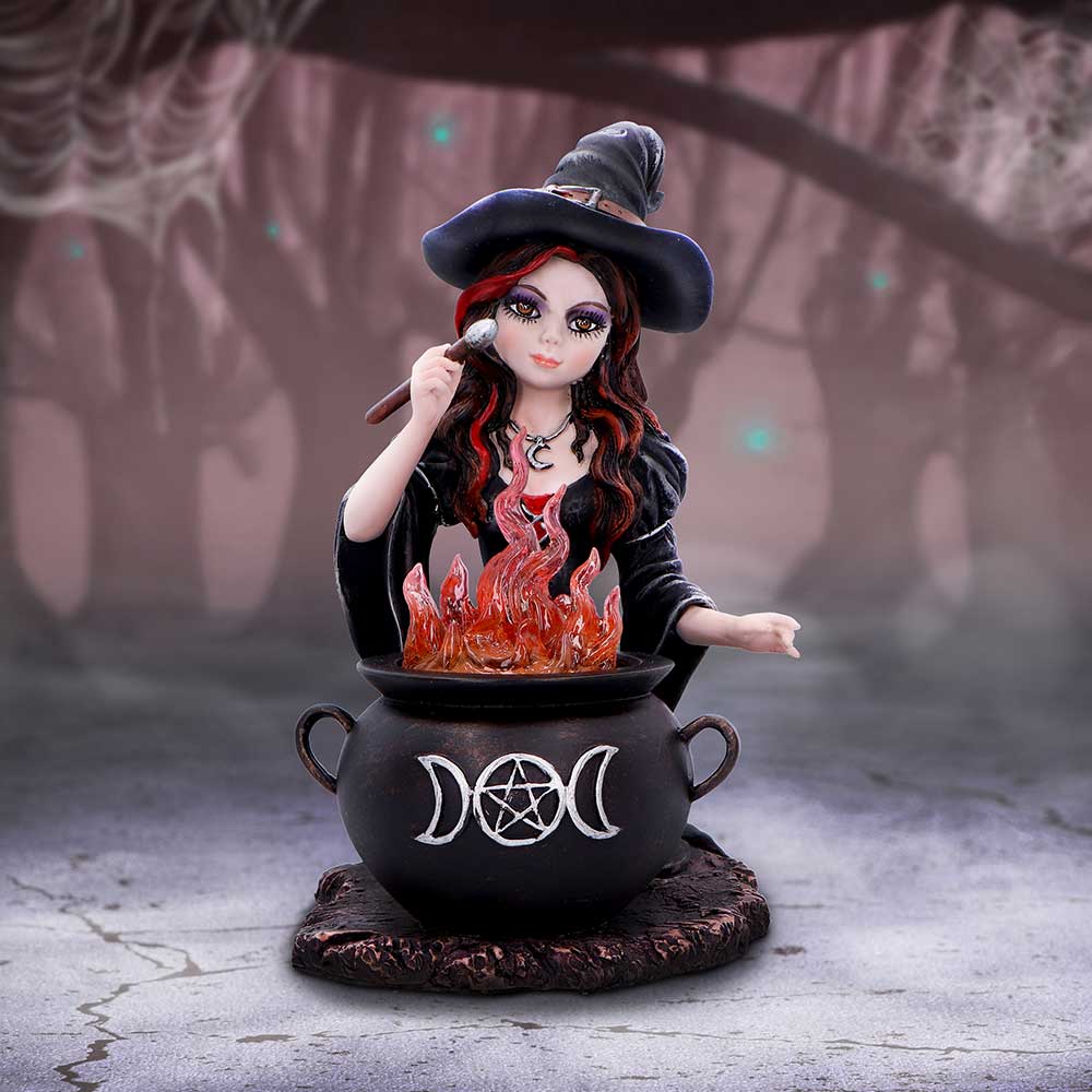 Althea Witch Figurine with Flame Cauldron