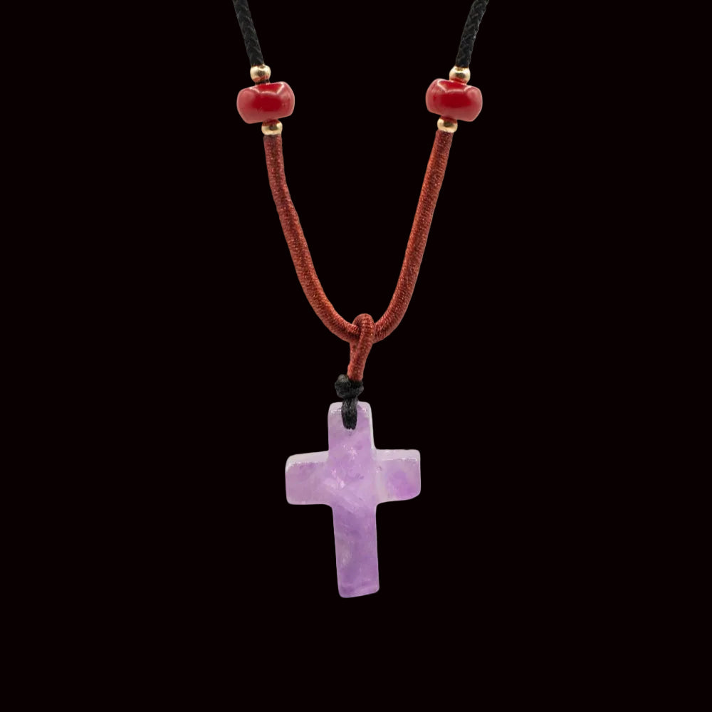 Amethyst Cross Cord Necklace Gemstone Pendant