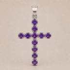 Amethyst Crucifix Pendant | Silver Plated | 45cm Chain