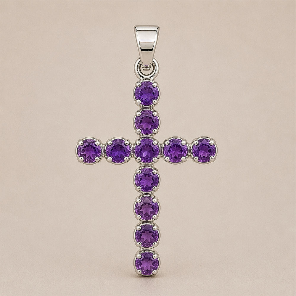 Amethyst Crucifix Pendant | Silver Plated | 45cm Chain