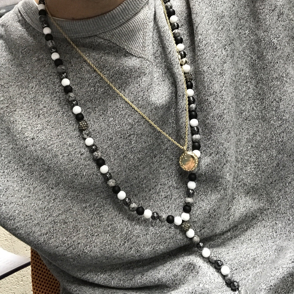 Angel Wing Grey Agate  Gemstone Necklace