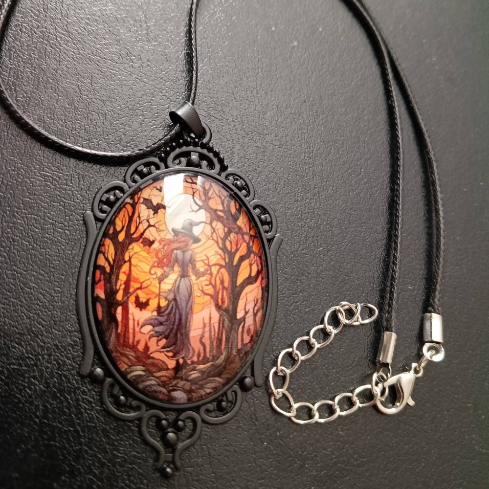 Gothic Witch Glass Pendant Necklace