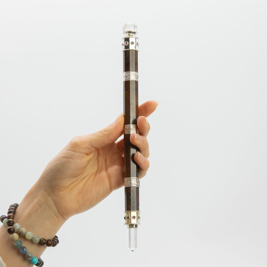 Bloodroot Sovereign Wand — Extra Long Fancy Jasper with Crystal Ball Top