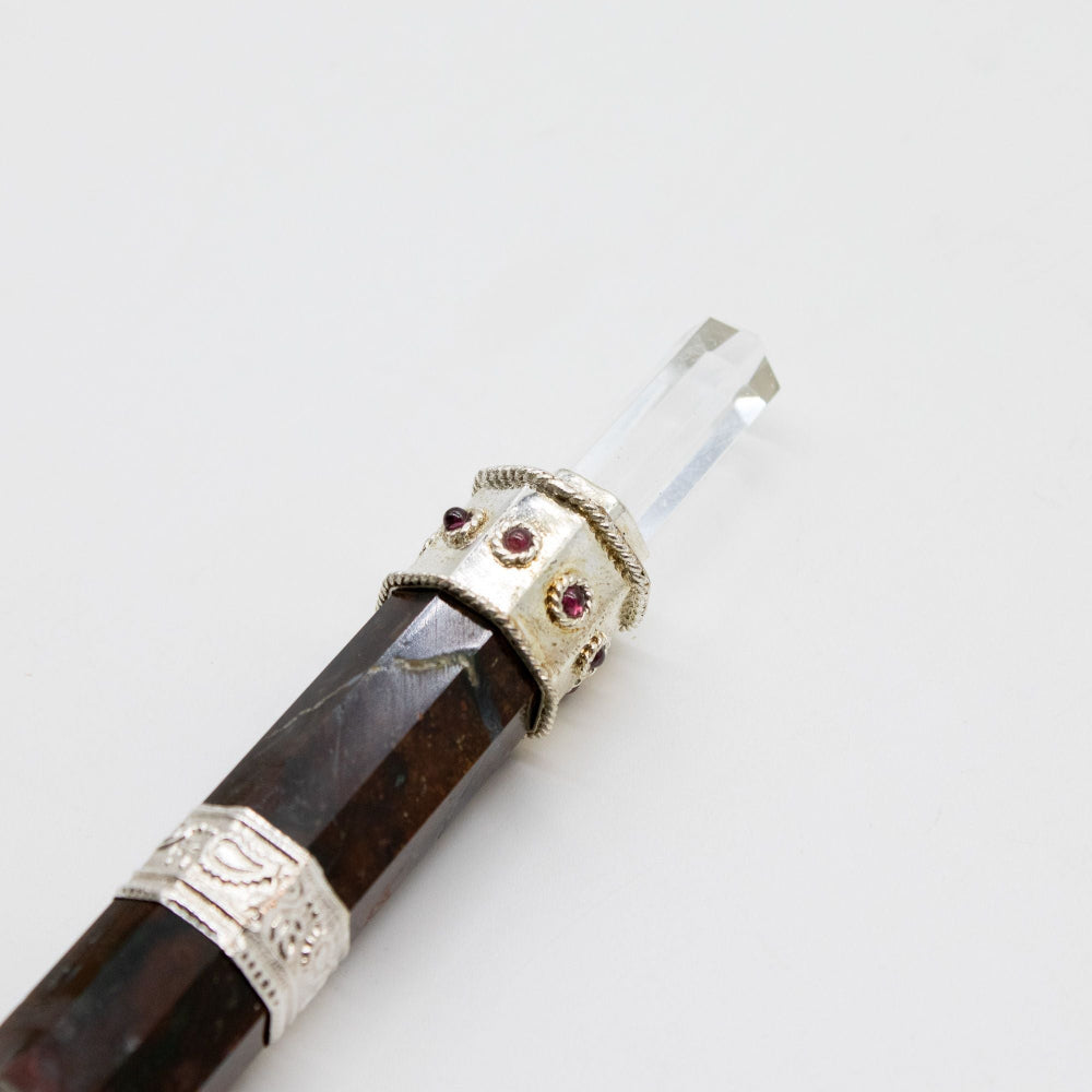 Bloodroot Sovereign Wand — Extra Long Fancy Jasper with Crystal Ball Top
