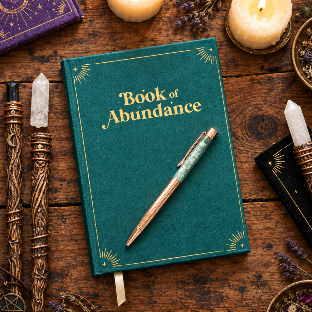 Eleanoras Book Of Abundance Journal With Green Adventurine Crystal Pen Notebooks & Journals