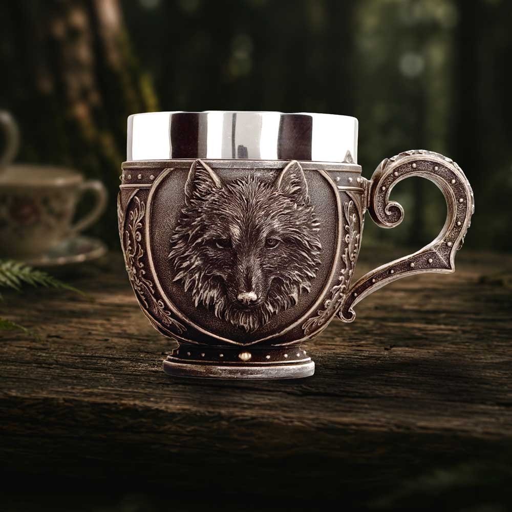 Bronze-Finish Wolf Cup – 10.6cm