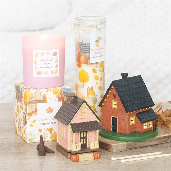 Pink House Incense Cone Burner with Pumpkins