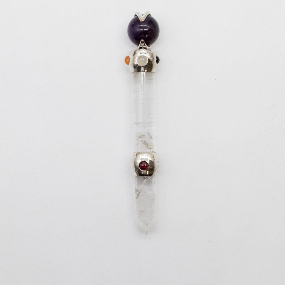 Celestial Prism Wand - Amethyst Moving Crystal Sphere Quartz Stem