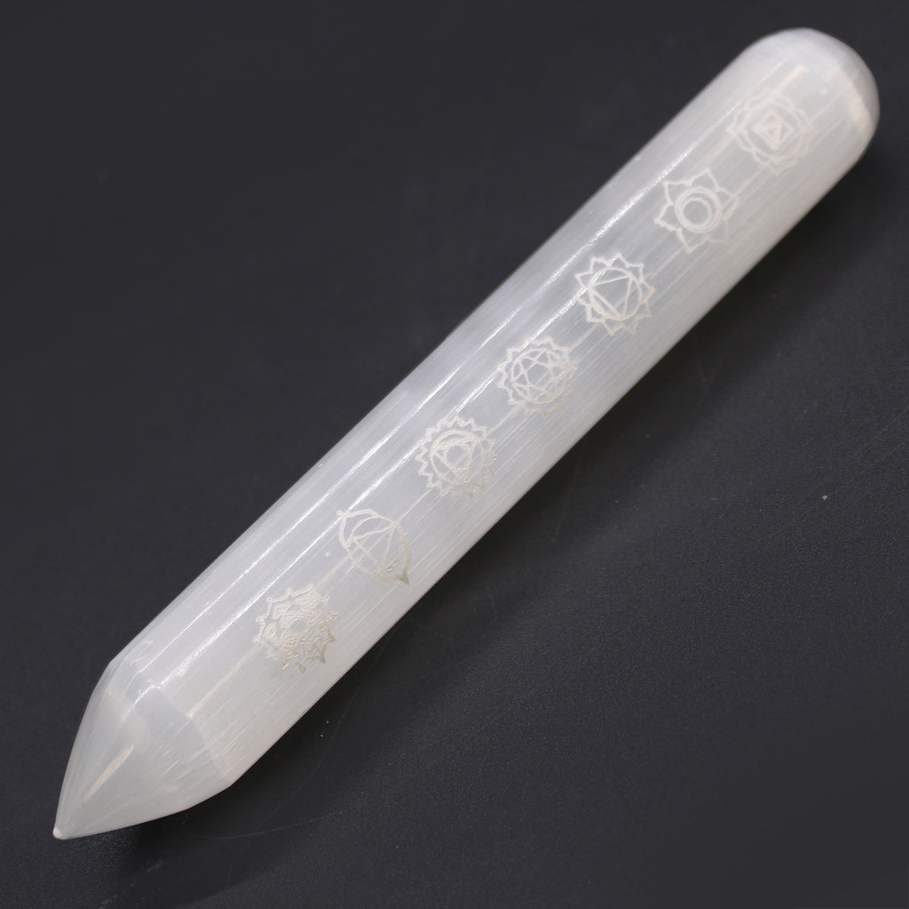 7 Chakra Selenite Wand  (Point one End)