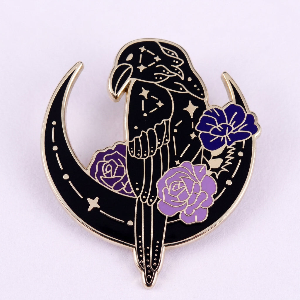 Moon Flower Crow Brooch