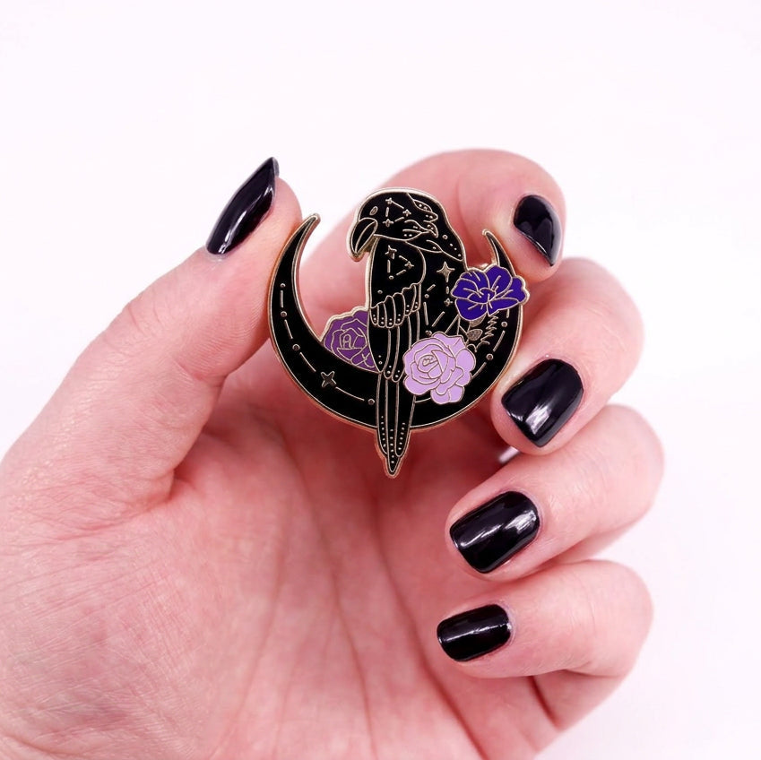Moon Flower Crow Brooch