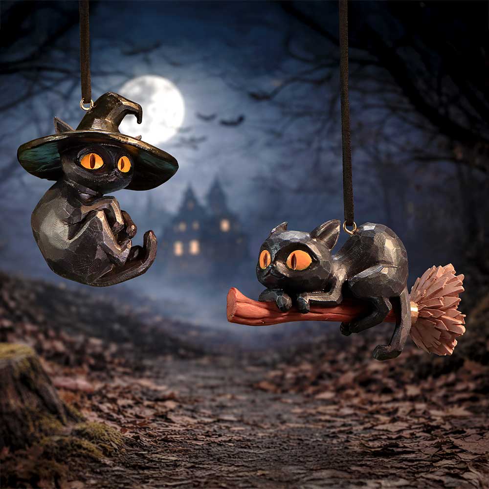 Curse and Claw Halloween Cats Hanging Ornaments | Set of 2
