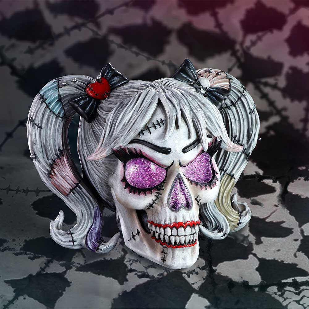 Drop Dead Gorgeous Pins and Needles Frankenstein Doll Skull, 20.5cm