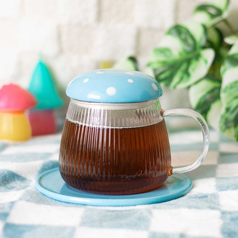 Eleanoras Blue Glass Mushroom Mug & Saucer Mugs