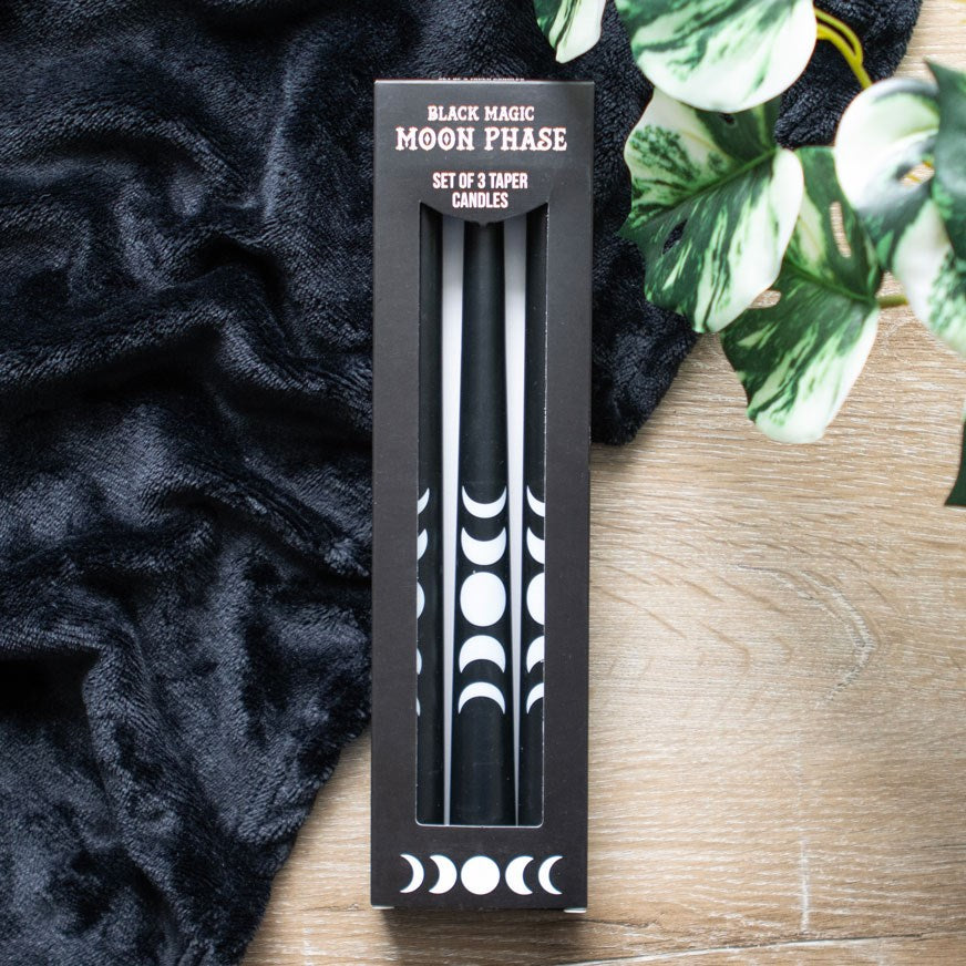 Black Magic Moon Phase Taper Candles - Set of 3