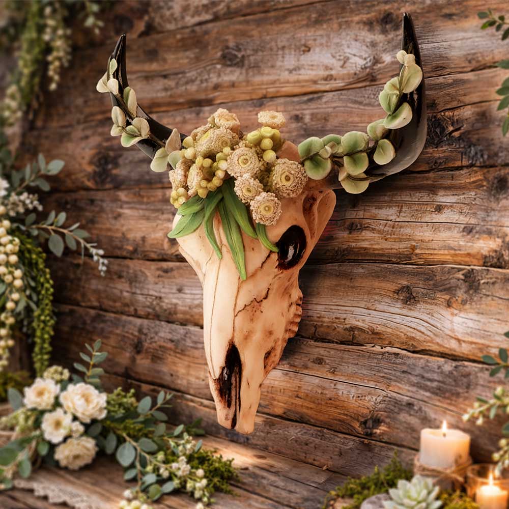 Floral Crown Bull Skull Ornament 27.5cm | Gothic Floral Décor | Nemesis Now