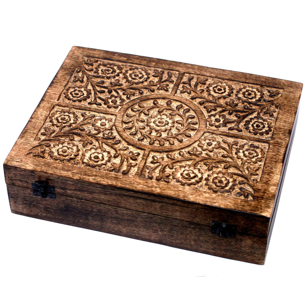 Floral Mango Wood Aromatherapy Box for 80 Bottles