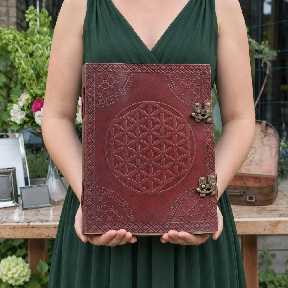 Large Flower of Life Leather Journal & Wedding Guest Book