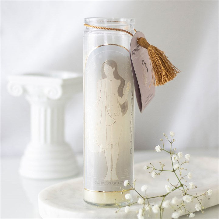 Eleanoras Aphrodite Goddess Tube Candle with Rose Quartz Crystals 