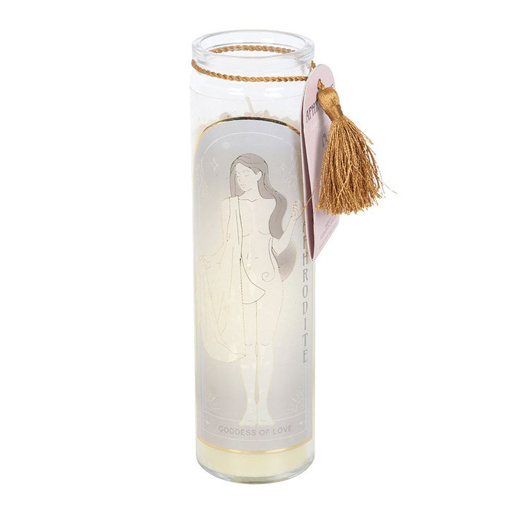 Eleanoras Aphrodite Goddess Tube Candle with Rose Quartz Crystals 