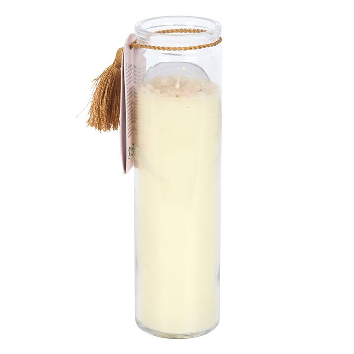 Eleanoras Aphrodite Goddess Tube Candle with Rose Quartz Crystals 