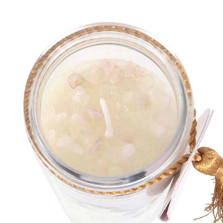 Eleanoras Aphrodite Goddess Tube Candle with Rose Quartz Crystals 