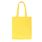 A plain yellow canvas tote bag with two long handles, shown against a solid white background.