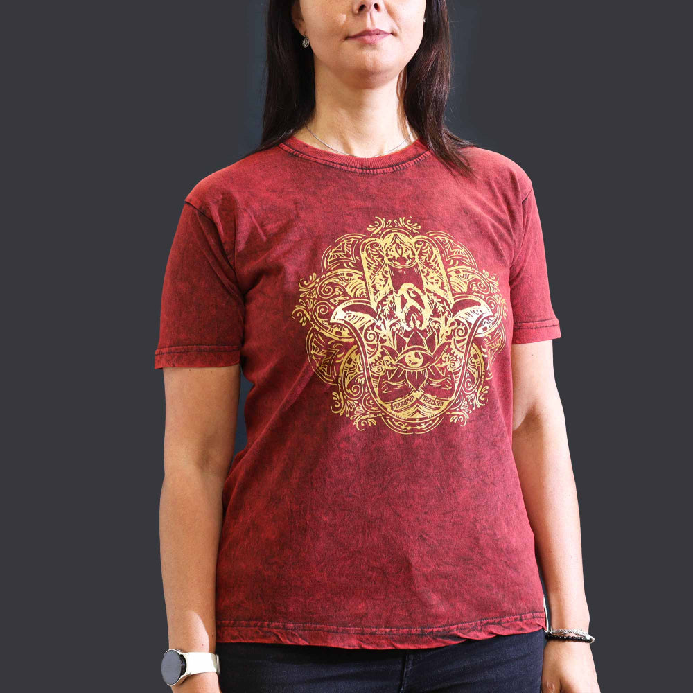 Hamsa Stone Washed T-Shirt - Maroon - Medium