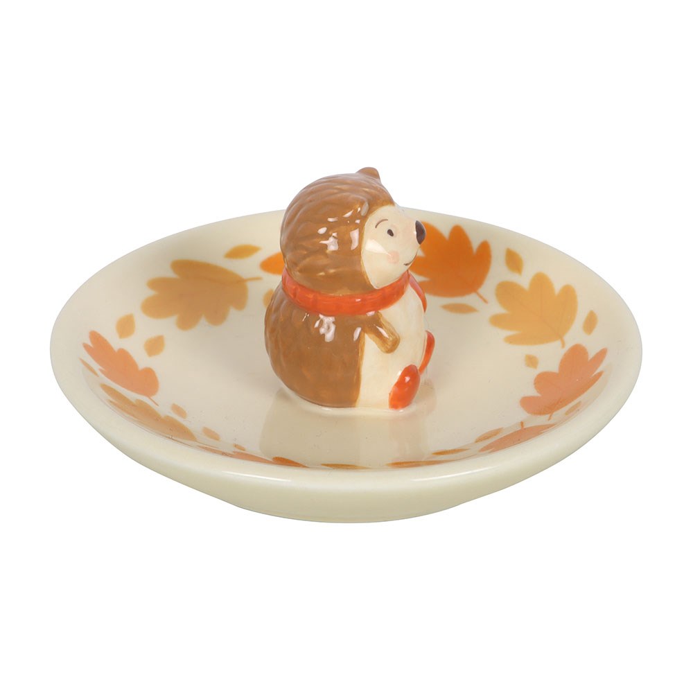 Decorative plate with a hedgehog design on a white background