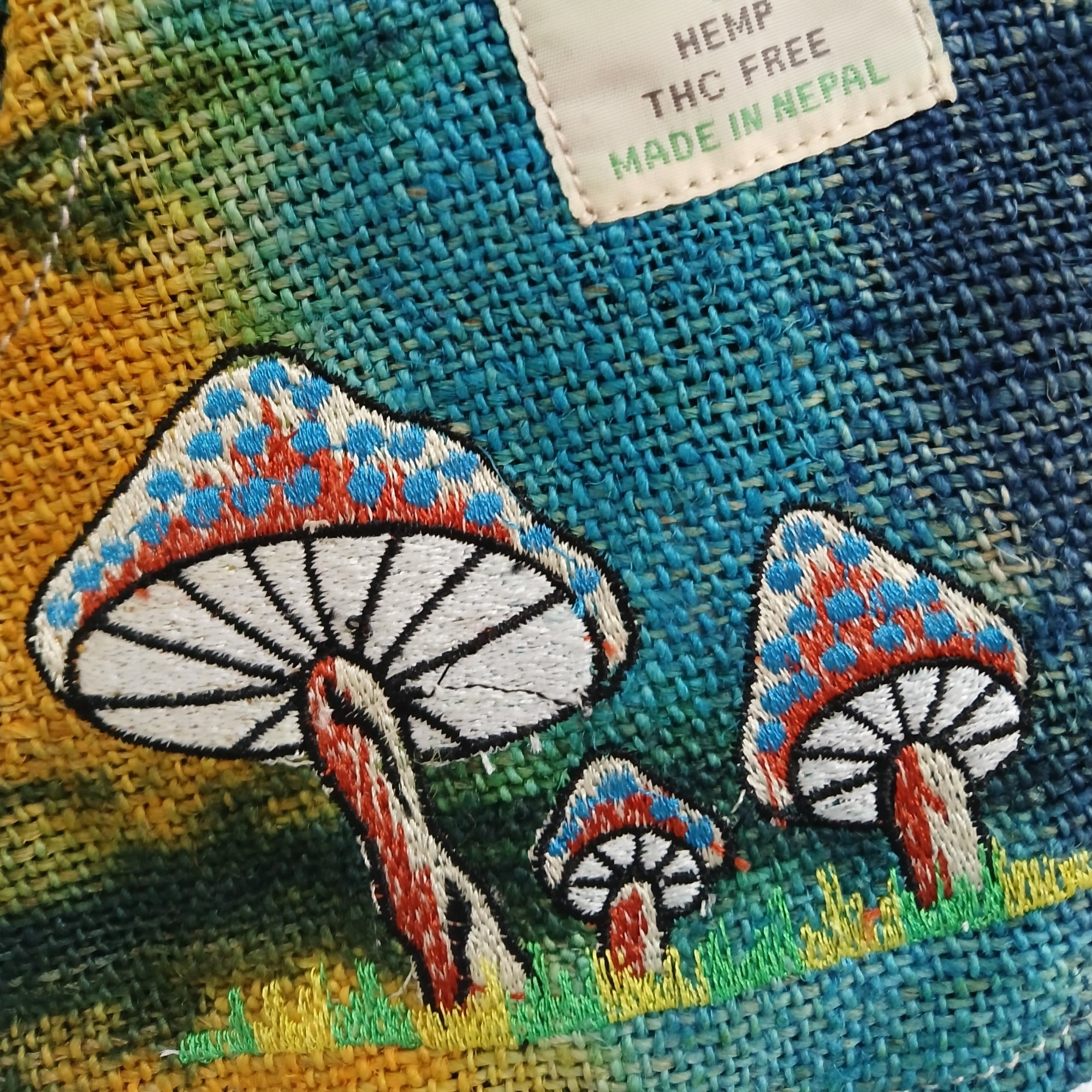 Green Mushrooms Hemp Embroidery Mushroom  Bag