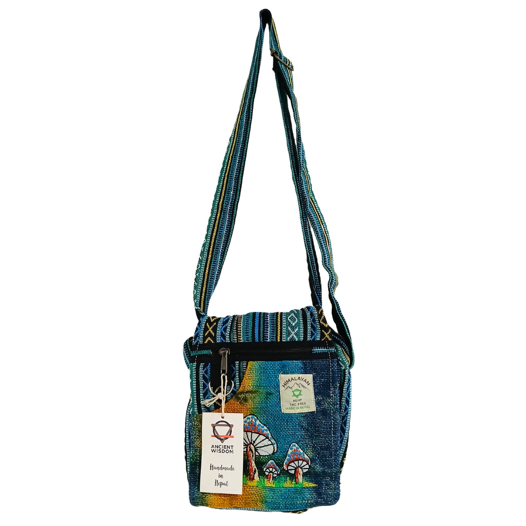 Green Mushrooms Hemp Embroidery Mushroom  Bag