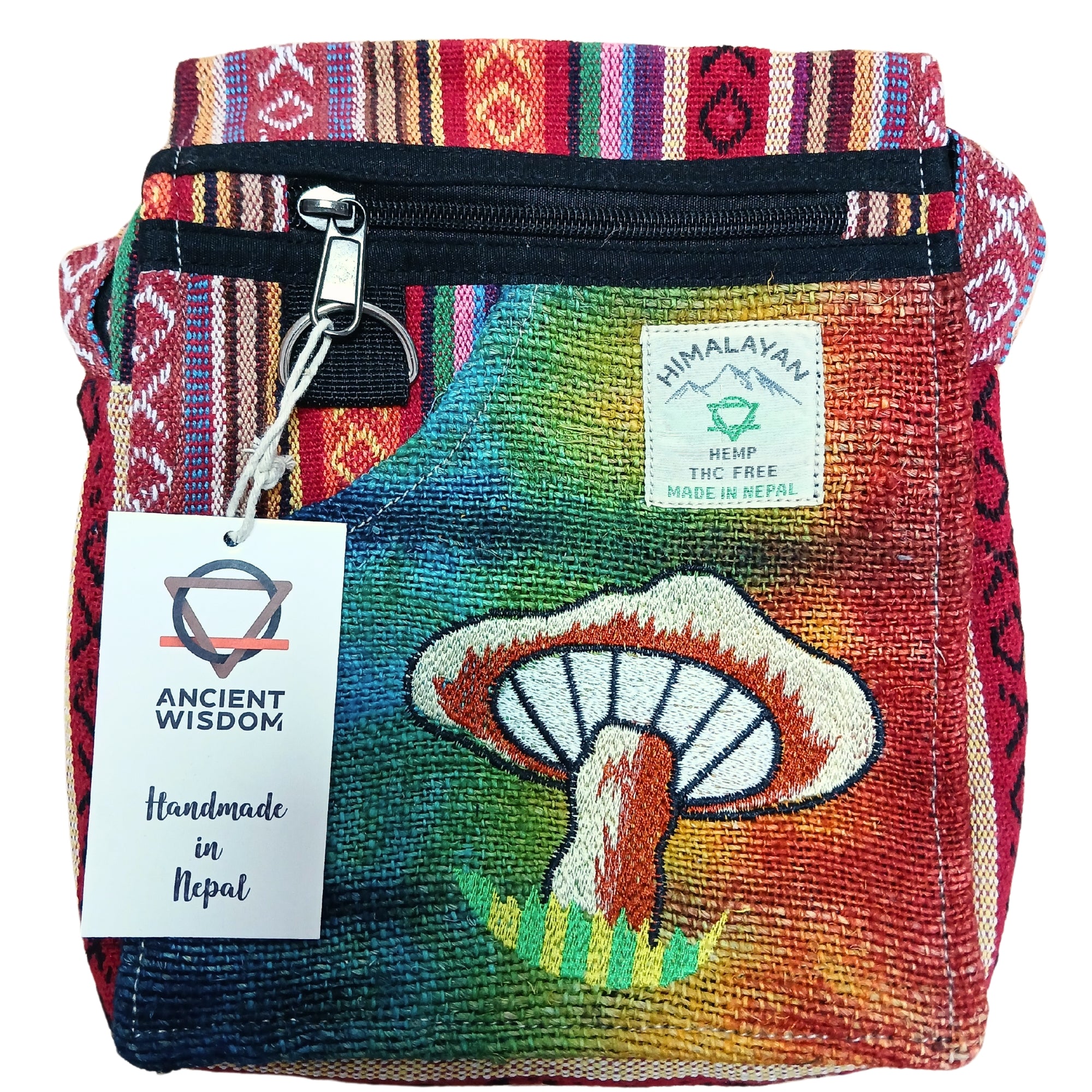 Orange Mushrooms Hemp Embroidery Mushroom Bag