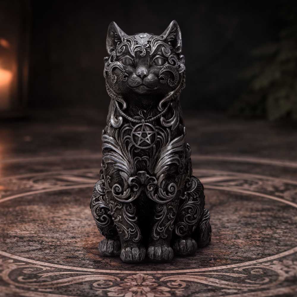 Hexbound Familiar Silver Cat Figurine 23cm - Nemesis Now
