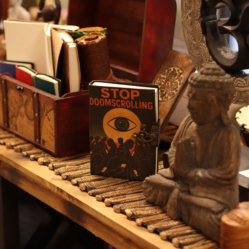 Stop Doom Scrolling Leather Printed Notebook