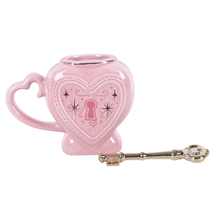 Pink Heart Locket Mug with Key Stirrer