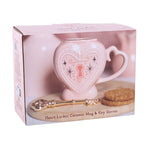 Pink Heart Locket Mug with Key Stirrer
