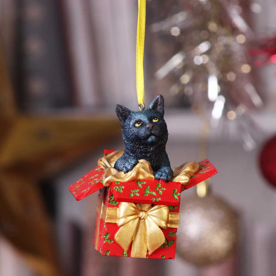 Lisa Parker Present Cat Hanging Ornament – 9cm