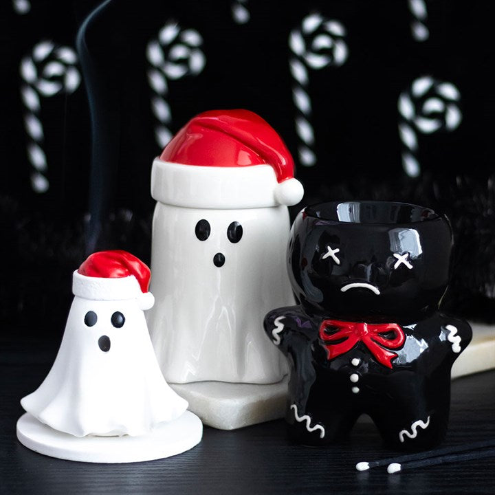 Eleanoras Ghost with Santa Hat Tealight and Incense Cone Holder 